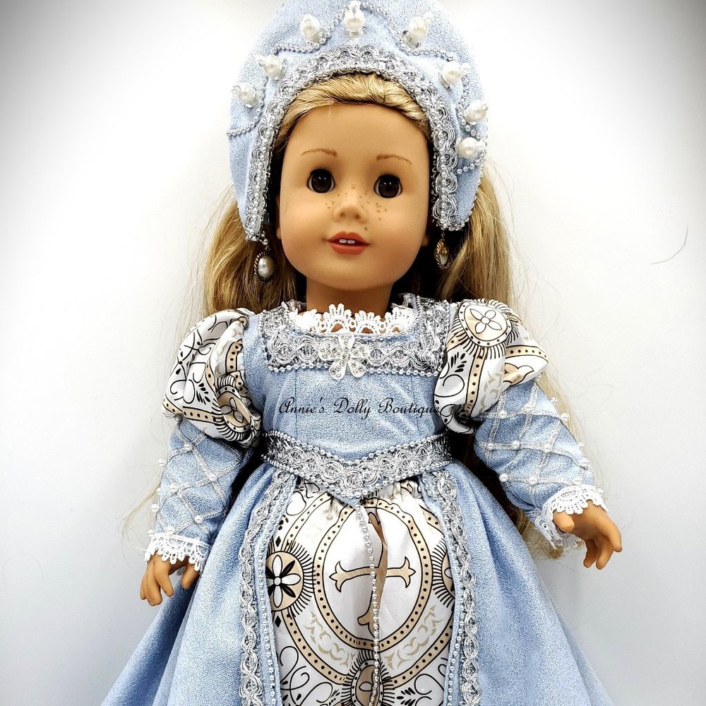 Renaissance Tudor gown. Historical doll gown for any 18" doll like the AG
